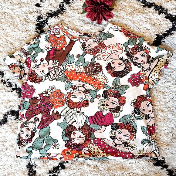 Zara Graphic Cropped Tee | cactus and lady… - Picture 1 of 5